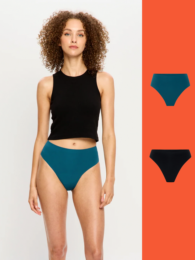 Seamfree Hi Waist Cheeky Teale Blue & Thong Black 2 Pack