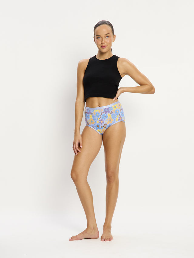SmileyWorld® | Modibodi Classic Full Brief Light Happy Daisy Blue