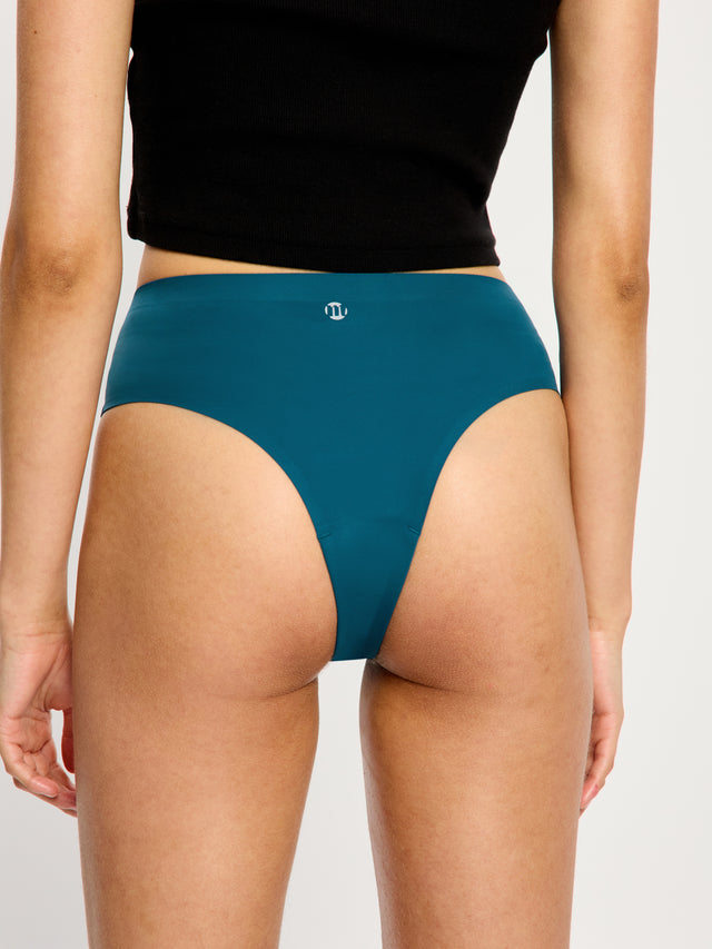 Seamfree Hi Waist Cheeky Teale Blue & Thong Black 2 Pack