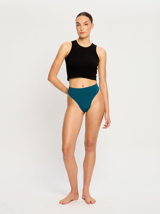 Modicomfort Seamless Hi Waist Cheeky Black & Thong Teale Blue 2 Pack