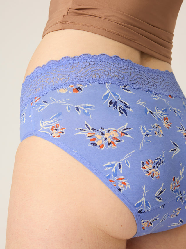 Sensual Hi Waist Bikini Moderate Bouquet Blue