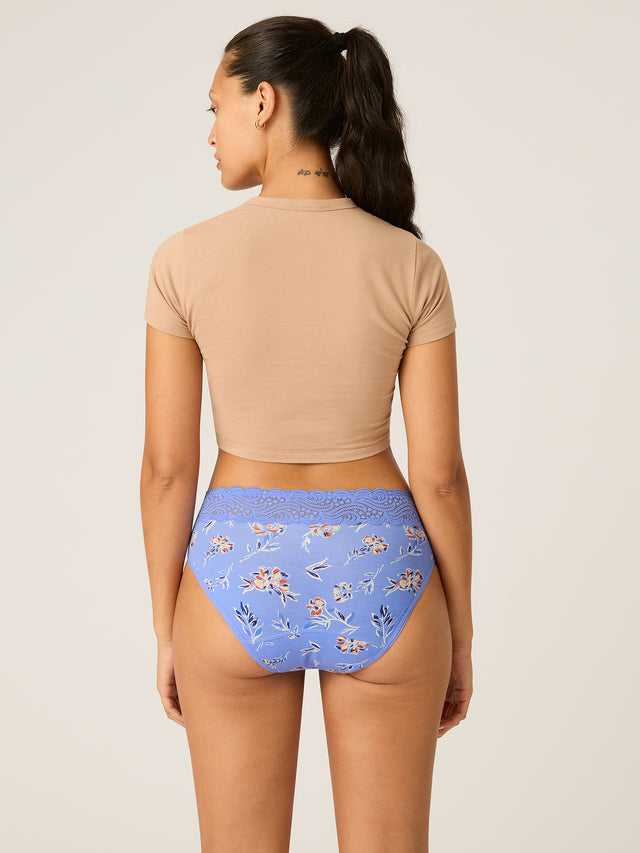 Sensual Hi Waist Bikini Moderate Bouquet Blue