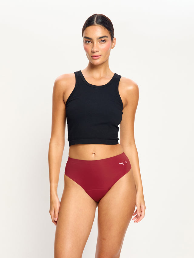 Puma X Modibodi Seamfree Active Hi Waist Cheeky Moderate Caramelised Red 3 Pack