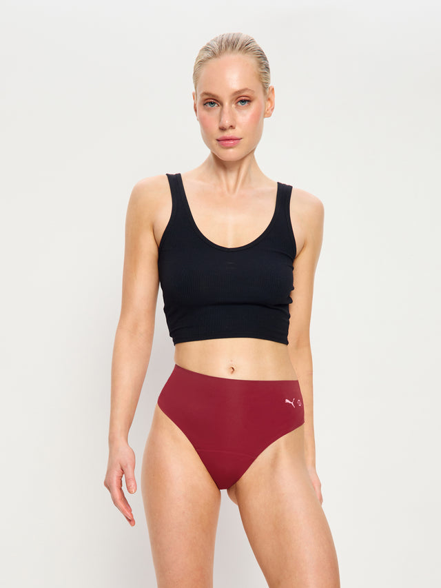 Puma X Modibodi Seamfree Active Hi Waist Cheeky Moderate Caramelised Red 3 Pack