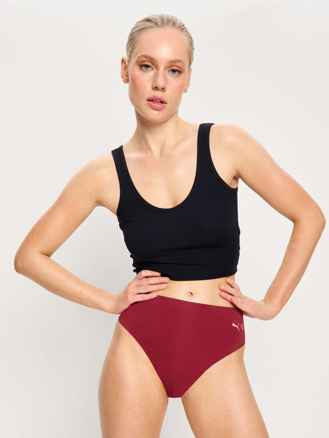 Puma X Modibodi Seamfree Active Hi Waist Cheeky Moderate Caramelised Red 3 Pack