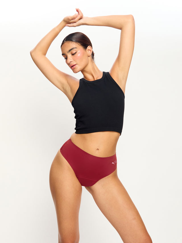 Puma X Modibodi Seamfree Active Hi Waist Cheeky Moderate Caramelised Red 3 Pack