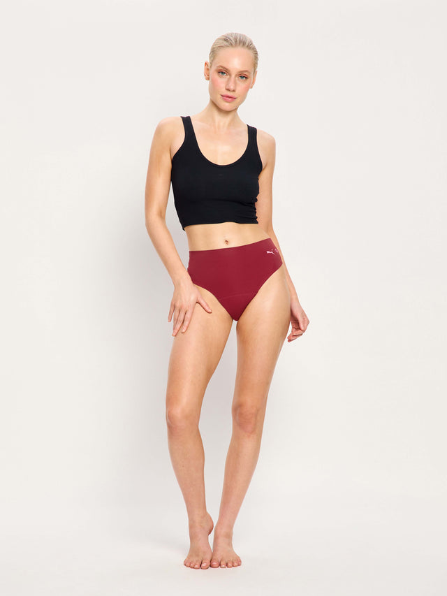 Puma X Modibodi Seamfree Active Hi Waist Cheeky Moderate Caramelised Red 3 Pack