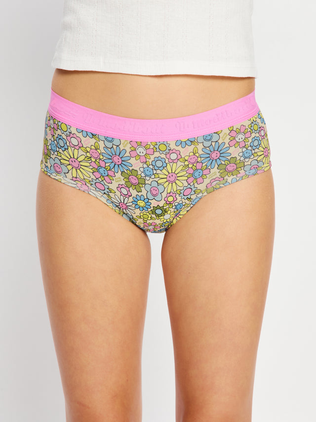 SmileyWorld® | Modibodi Teen Hipster Boyleg and Hipster Boyshort 2 Pack Bubbly Blossom Pink