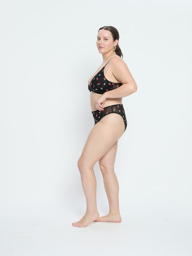 Intimates V Day Cheeky Brief Moisture Wicking Black Rose