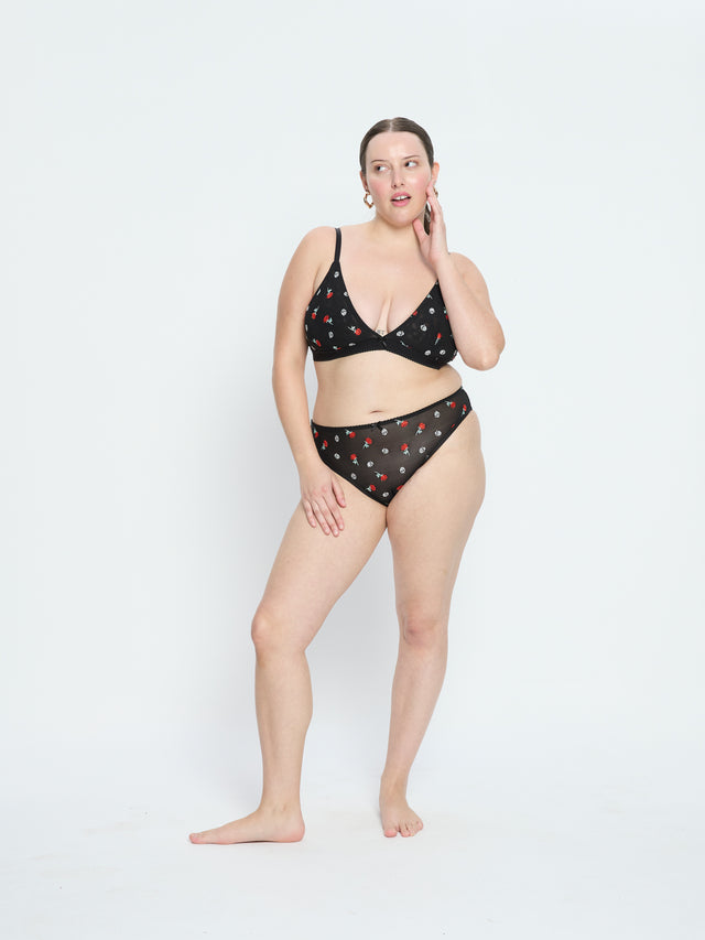 Intimates V Day Cheeky Brief Moisture Wicking Black Rose