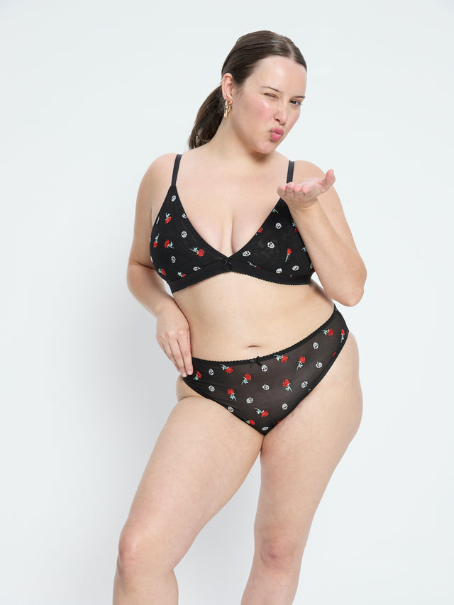 Intimates V Day Cheeky Brief Moisture Wicking Black Rose
