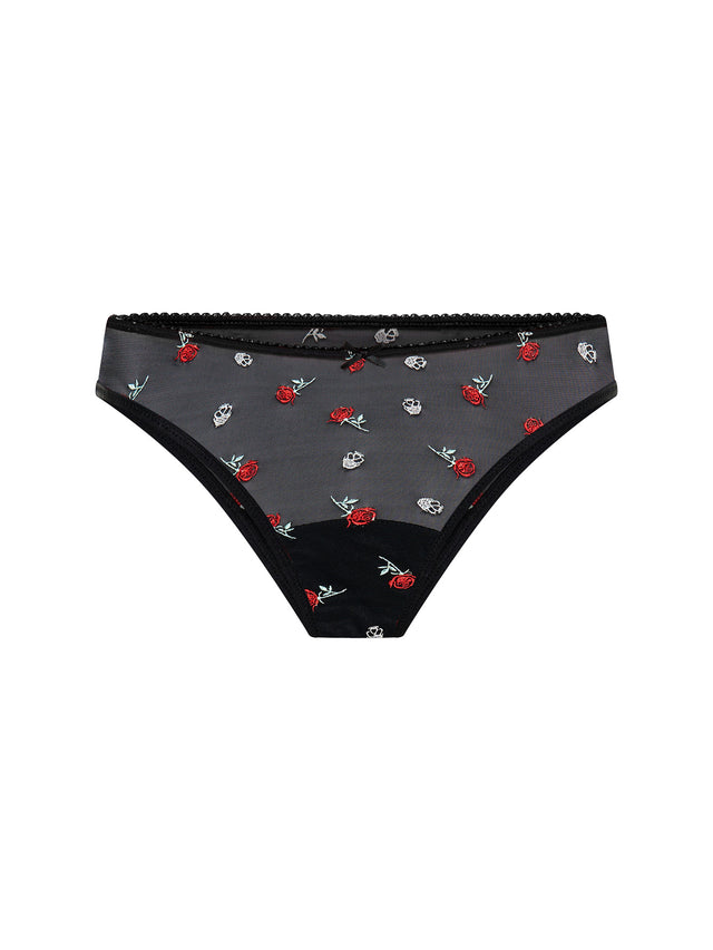 Intimates V Day Cheeky Brief Moisture Wicking Black Rose