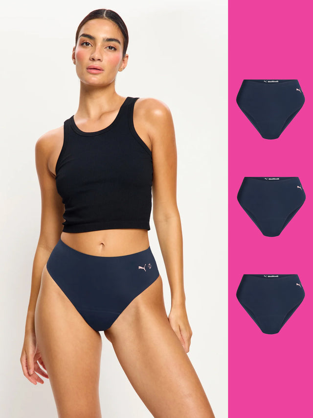 Puma X Modibodi Seamfree Active Hi Waist Cheeky Moderate Midnight 3 Pack