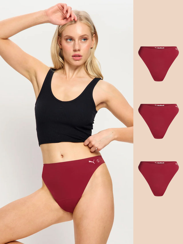 Puma X Modibodi Seamfree Active Hi Waist Thong Light Caramelised Red 3 Pack