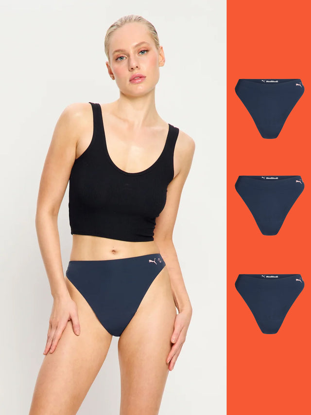 Puma X Modibodi Seamfree Active Hi Waist Thong Light Midnight 3 Pack