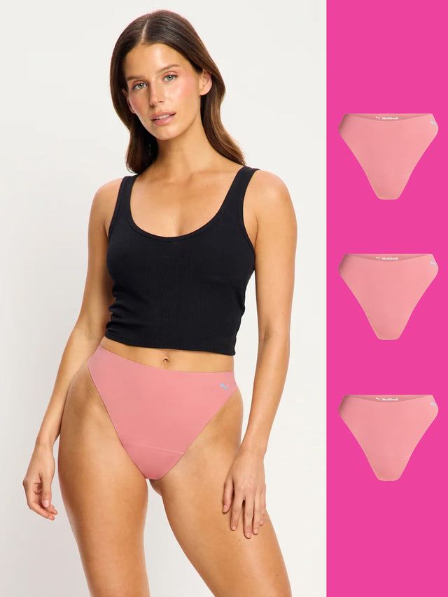 Puma X Modibodi Seamfree Active Hi Waist Thong Light Whisky Rose 3 Pack