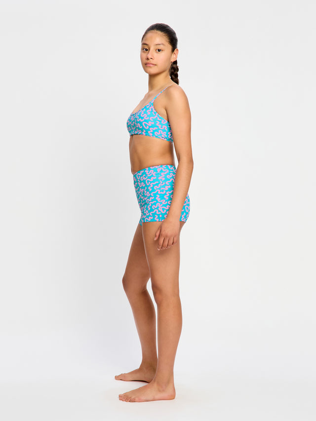 Teen Swimwear Adjustable Crop Top Wavy Blue