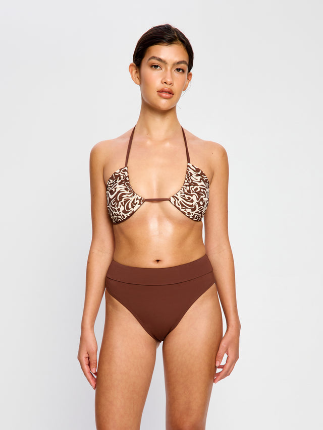 Swimwear Reversible Multiway Top Sea Swirl & Hi-Leg Bottom Chocolate