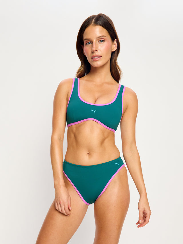 Puma X Modibodi Swimwear Hi-Leg Cheeky Bottom Super Emerald Ice