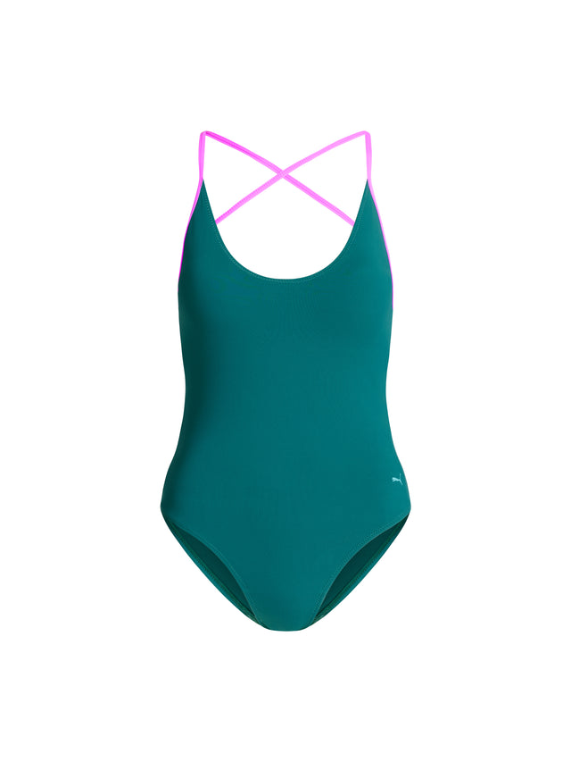 Puma X Modibodi Swimwear Deep Plunge One Piece Super Emerald Ice