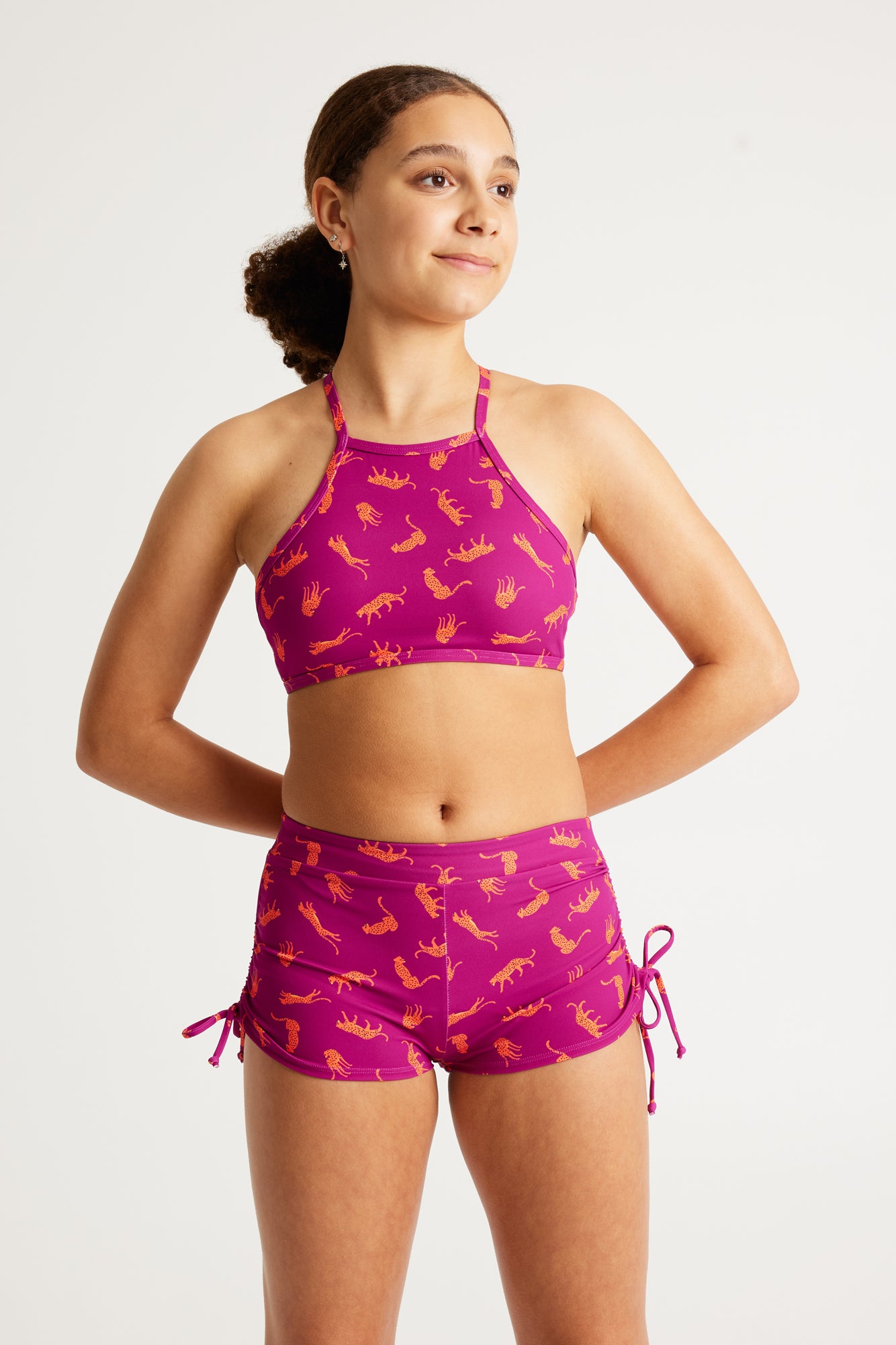 Period Teen Swimwear Tie Side Short High in Cheetah Chase Purple Modibodi Modibodi AU