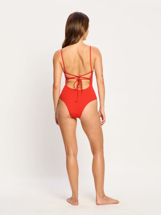 Swimwear String Back One Piece Light Poinciana