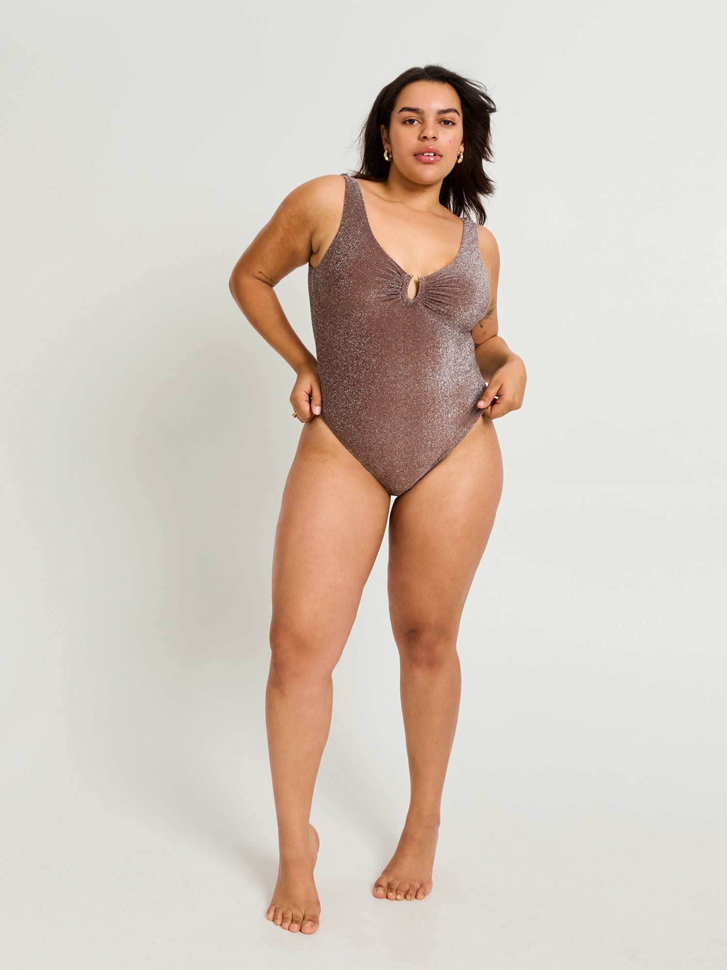 Period Swimwear Shimmer V Neck One Piece Light Moderate in Espresso Modibodi Modibodi AU
