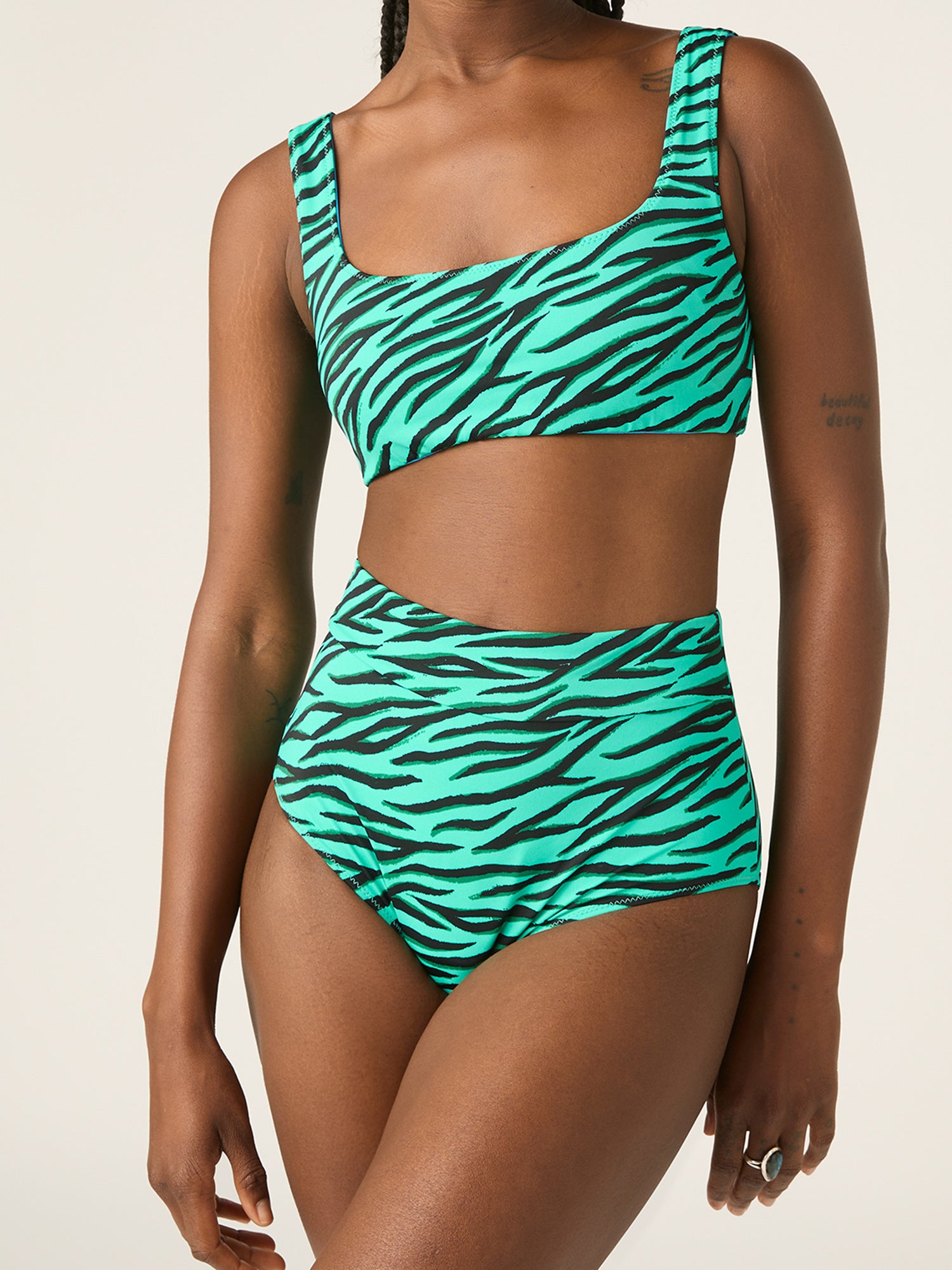 Reversible Swimwear Crop Top Party Animal Green Oasis Blue