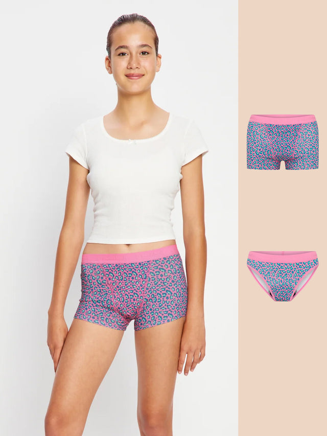 Teen Hipster Boyshort & Bikini Mystic Leopard Pink 2 Pack